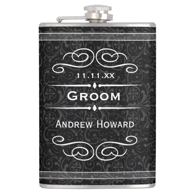 Personlig Alla Färg-Vintagens Groom Bröllop-datum Fickplunta (Framsidan)