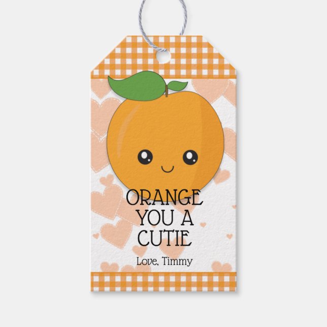 Personlig Alla hjärtans dag - Orange You a Cutie Presentetikett (Framsidan)