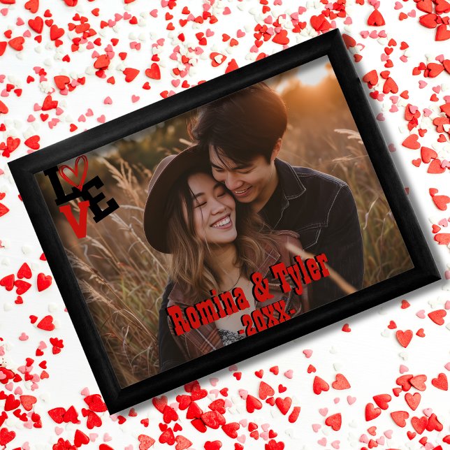 Personlig Alla hjärtans dag | Red & Black KÄRLEK Fototryck (Personalized Valentine’s Day | Red & Black LOVE Photo Print)