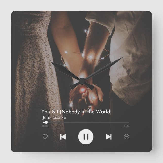 Personlig Alla hjärtans dag Sång par Foto Fyrkantig Klocka (Framsida)