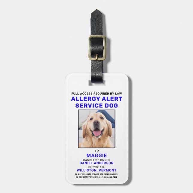 Personlig Allergy Alert Service Hund Photo Badge Bagagebricka (Vertikal Framsida)