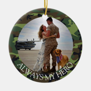 Personlig Alltid Kamouflage Foto för min Heroarmé Julgransprydnad Keramik