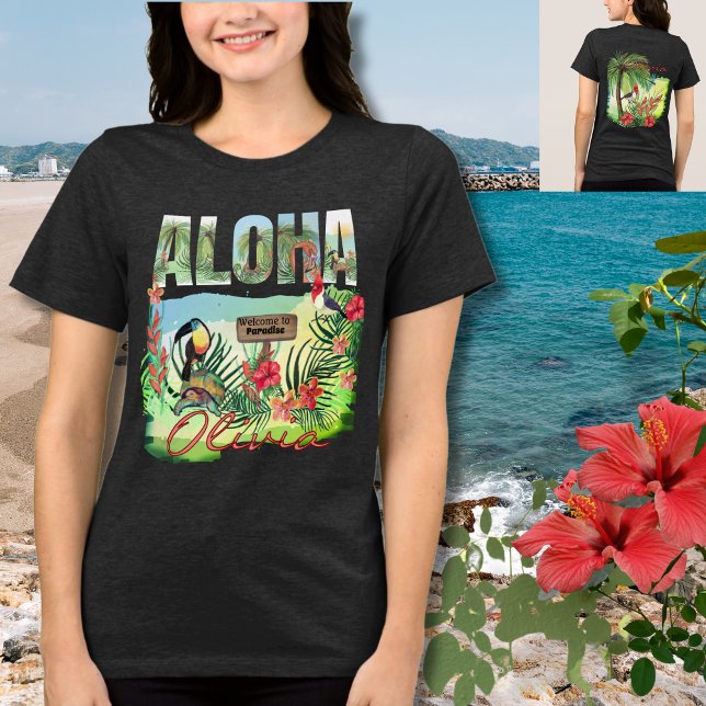 Personlig Aloha Tropisk Paradis Dubbelsidig T Shirt (Personalized Aloha Tropical Paradise Double-Sided Tri-Blend Shirt)