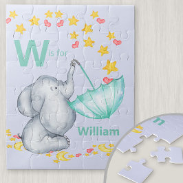 Personlig Alphabet Namn Cute Elephant Boys Pussel