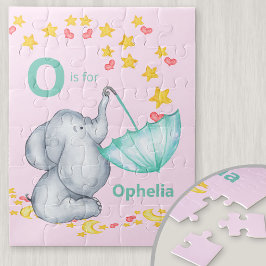 Personlig Alphabet Namn Cute Elephant Girls Pussel