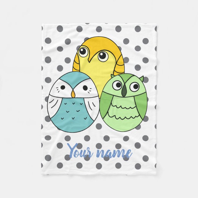 Personlig älskvärd prickig uggla för barn vit fleecefilt (Framsidan)