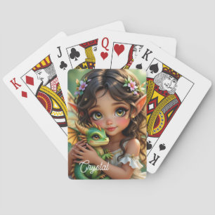 Personlig älva med bruna ögon och drak-personalisa casinokort