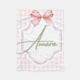 Personlig Amara Flicka Nursery Bow&Gingham Fleecefilt