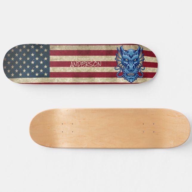 Personlig American Blue Asian Dragon Skateboard (Horz)