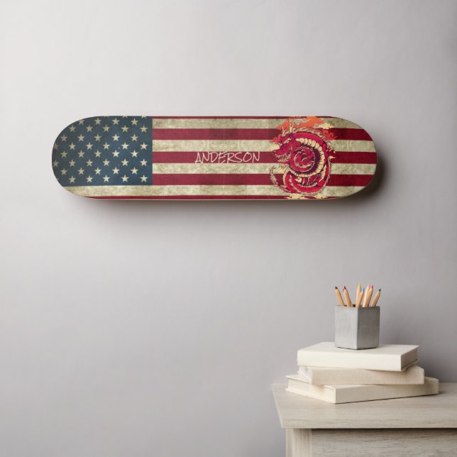 Personlig American Blue Asian Dragon Skateboard (Väggkonst (Horz))