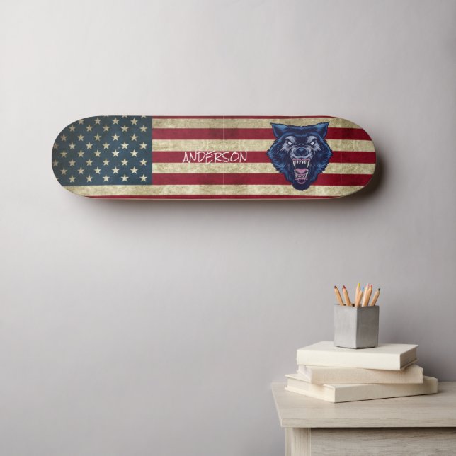 Personlig American Blue Wolve Skateboard (Väggkonst (Horz))
