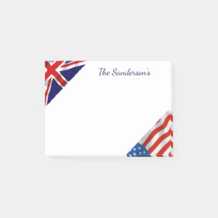 Personlig American British Flaggor Patriotic Post-it Block