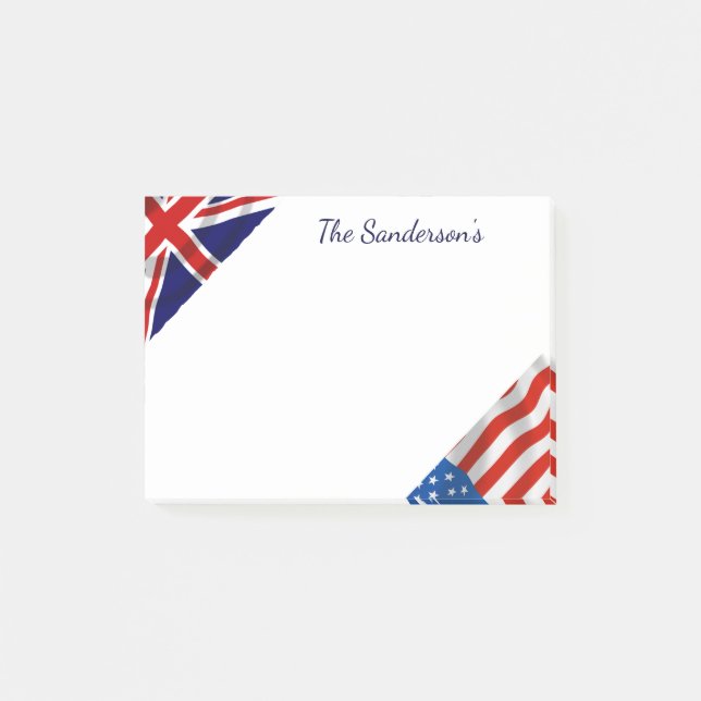 Personlig American British Flaggor Patriotic Post-it Block (Framsida)