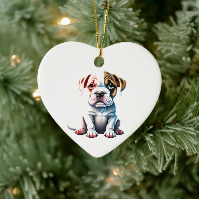 Personlig American Bulldog Puppy Hund Heart Julgransprydnad Keramik (Träd)