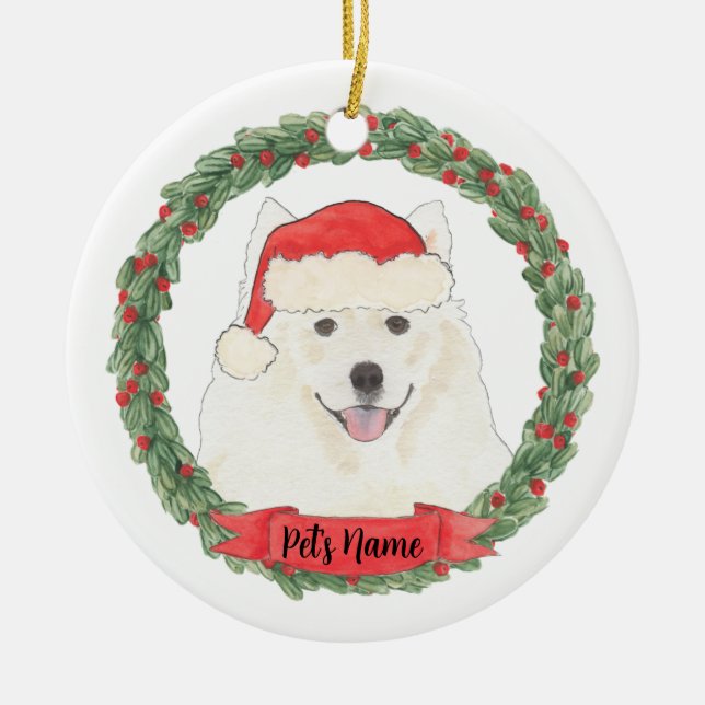 Personlig American Eskimo Hund Samoyed jul Julgransprydnad Keramik (Framsidan)
