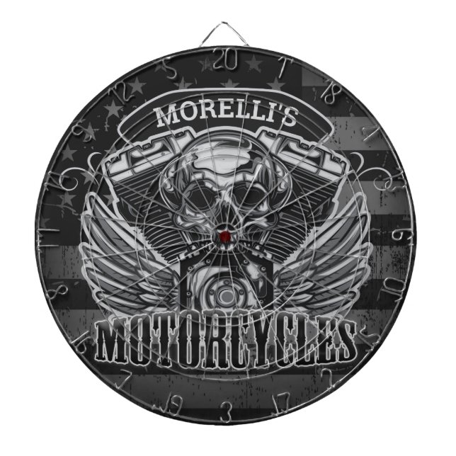 Personlig American Flagga Biker Skull-motorcykel Darttavla (Framsidan)