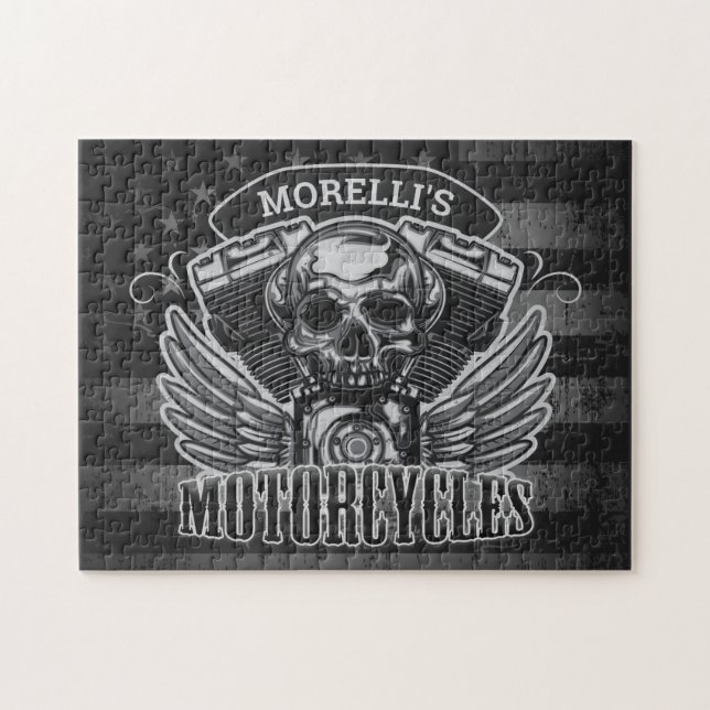 Personlig American Flagga Biker Skull-motorcykel Pussel (Horisontell)