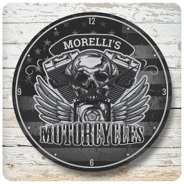 Personlig American Flagga Biker Skull-motorcykel Stor Klocka