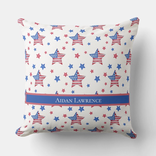 Personlig American Flagga Blue Red Star Kudde (Framsida)
