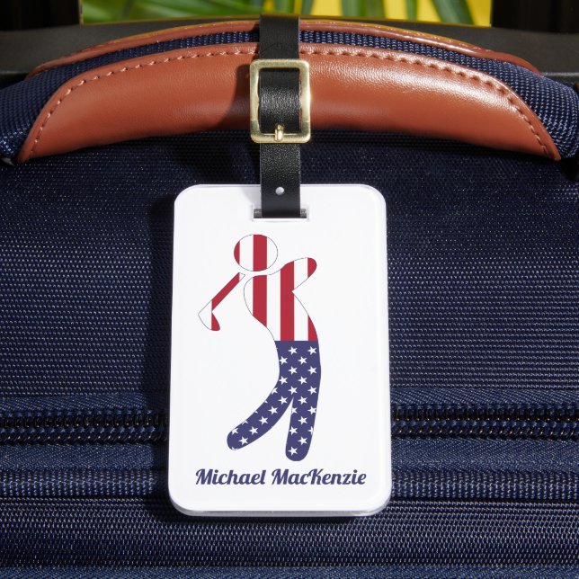 Personlig American Flagga Golf Player Bagagebricka (Framsida Insitu 2)