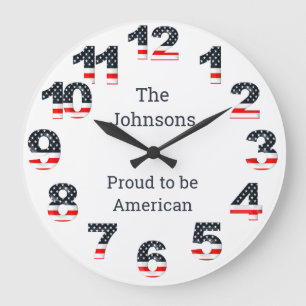 Personlig American Flagga Numbers Large Clock Stor Klocka