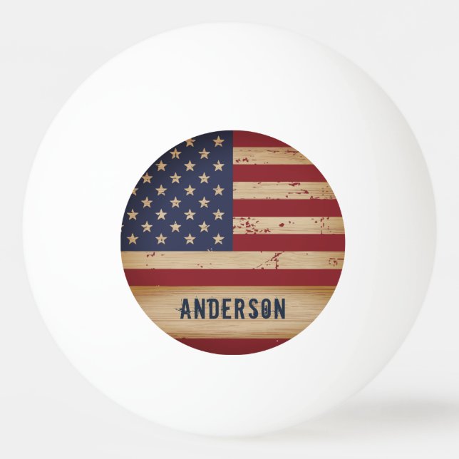 Personlig American Flagga Rustic Wood Patriotic Pingisboll (Framsidan)