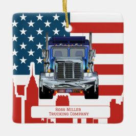 Personlig American Flagga Skyline Trucker Julgransprydnad Keramik