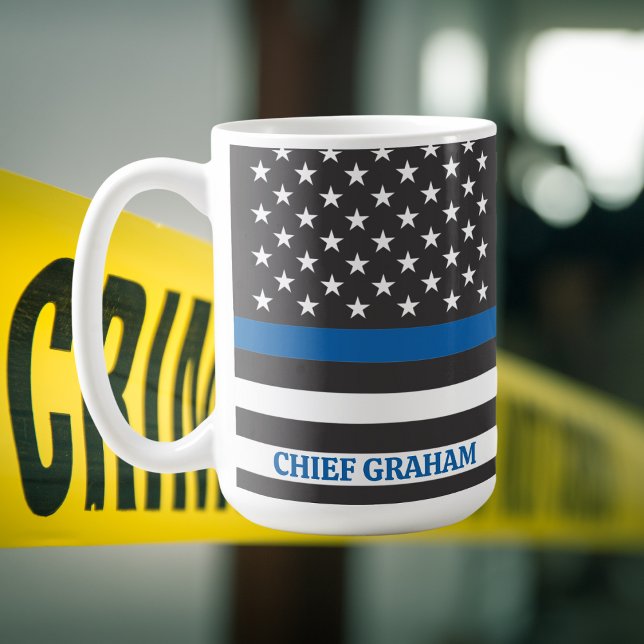 Personlig American Flagga Thin Blue Line Kaffemugg (Skapare uppladdad)
