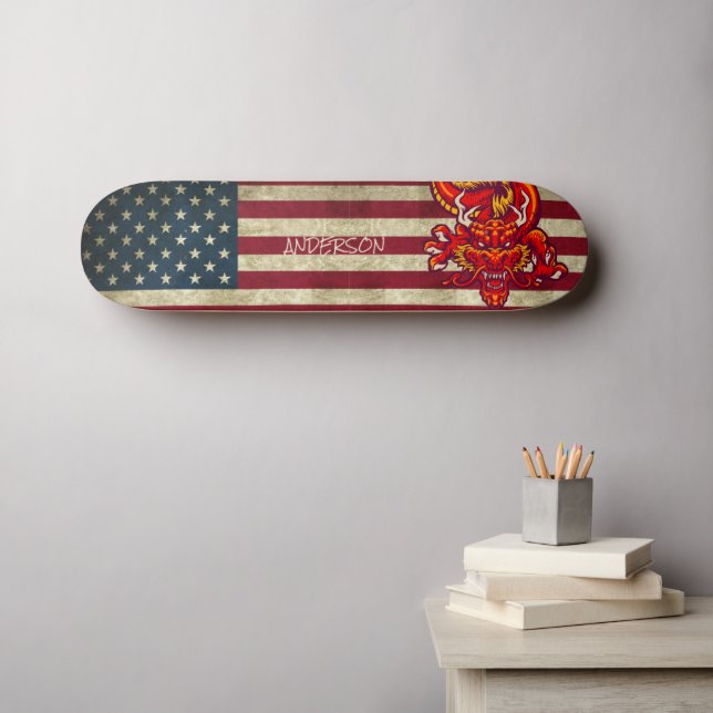 Personlig American Red Asian Dragon Skateboard (Väggkonst (Horz))
