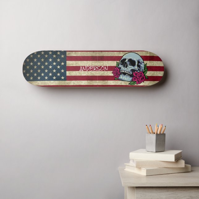 Personlig American Skull Mini Skateboard Bräda 18,5 Cm (Väggkonst (Horz))