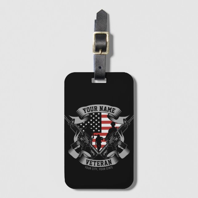 Personlig American Veteran Proud Vet USA flagga Bagagebricka (Framsida vertikal)