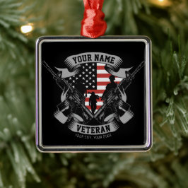 Personlig American Veteran Proud Vet USA flagga Julgransprydnad Metall