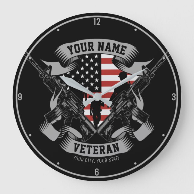 Personlig American Veteran Proud Vet USA flagga Stor Klocka (Framsida)