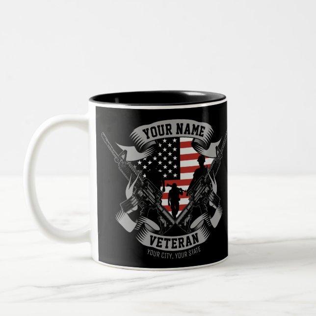 Personlig American Veteran Proud Vet USA flagga Två-Tonad Mugg (Vänster)