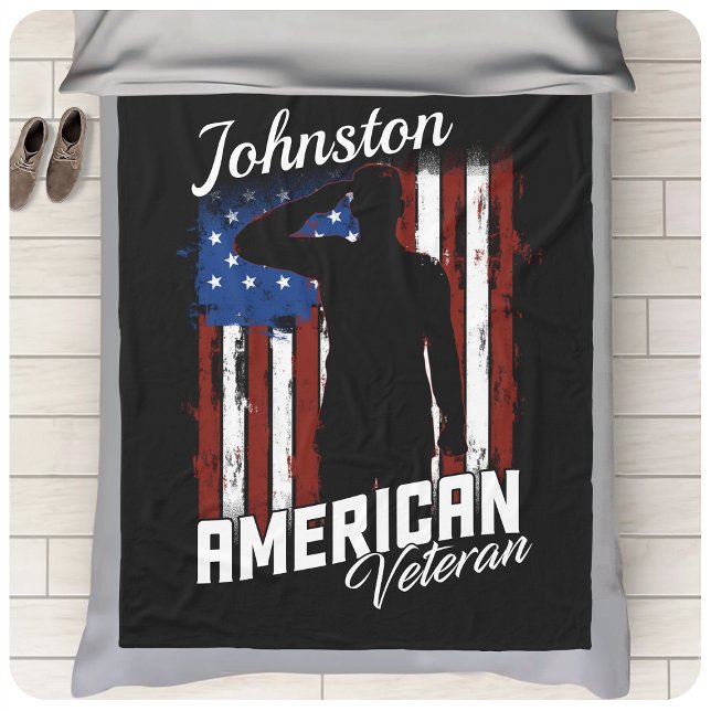 Personlig American Veteran Soldier USA flagga Fleecefilt (Skapare uppladdad)
