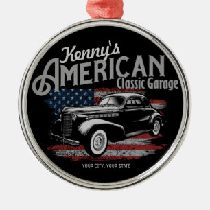 Personlig American Vintage Classic Car Garage Julgransprydnad Metall