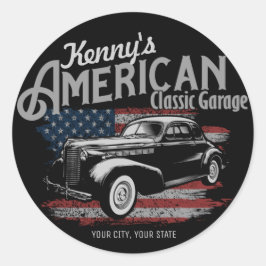 Personlig American Vintage Classic Car Garage Runt Klistermärke