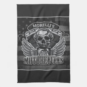 Personlig amerikansk flagga Biker Skull Motorcykel Kökshandduk