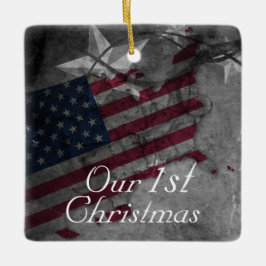 Personlig Amerikansk Flagga Vår första jul Julgransprydnad Keramik