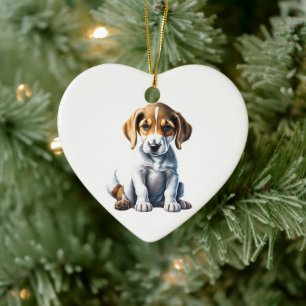 Personlig Amerikansk Rävhund Valp Julgransprydnad Keramik