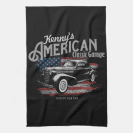 Personlig amerikansk vintage klassisk bilgarage kökshandduk