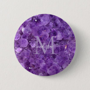 Personlig Amethyst Födelsestensmonogram Namn Knapp