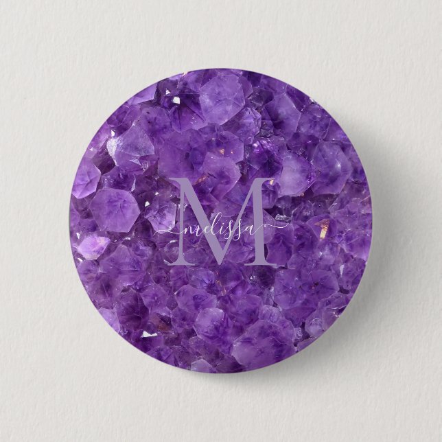 Personlig Amethyst Födelsestensmonogram Namn Knapp (Framsida)