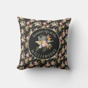 Personlig Ananas Hibiscus Tropical Black Kudde
