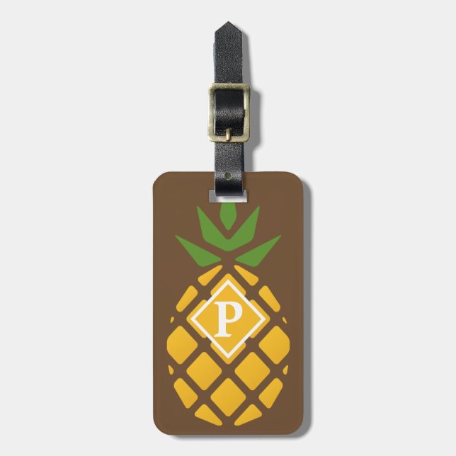 Personlig Ananas | Redigerbar brun Bagagebricka (Vertikal Framsida)