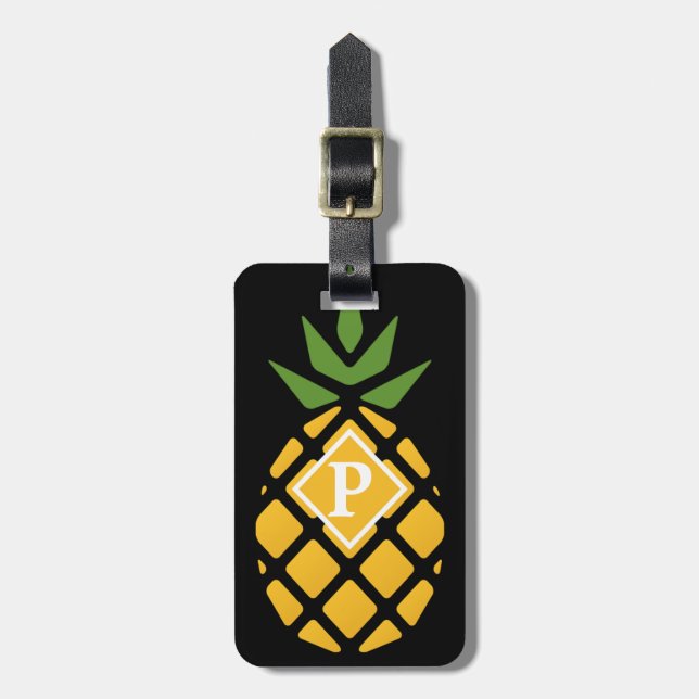 Personlig Ananas | Redigerbart svart Bagagebricka (Vertikal Framsida)