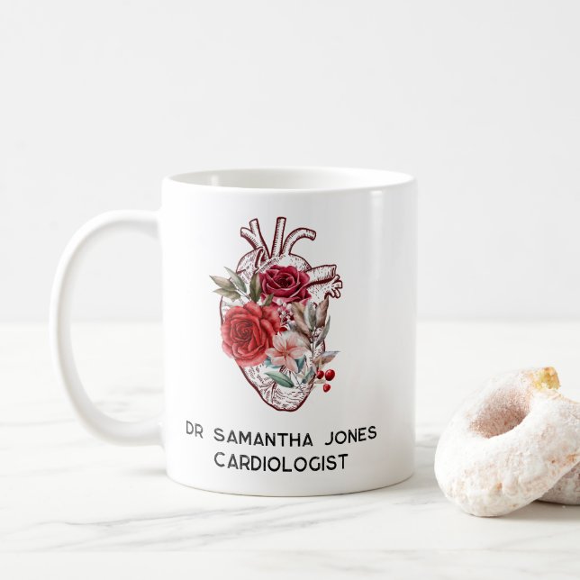 Personlig Anatomiskt Blommigt Kardiolog  Kaffemugg (Med munk)