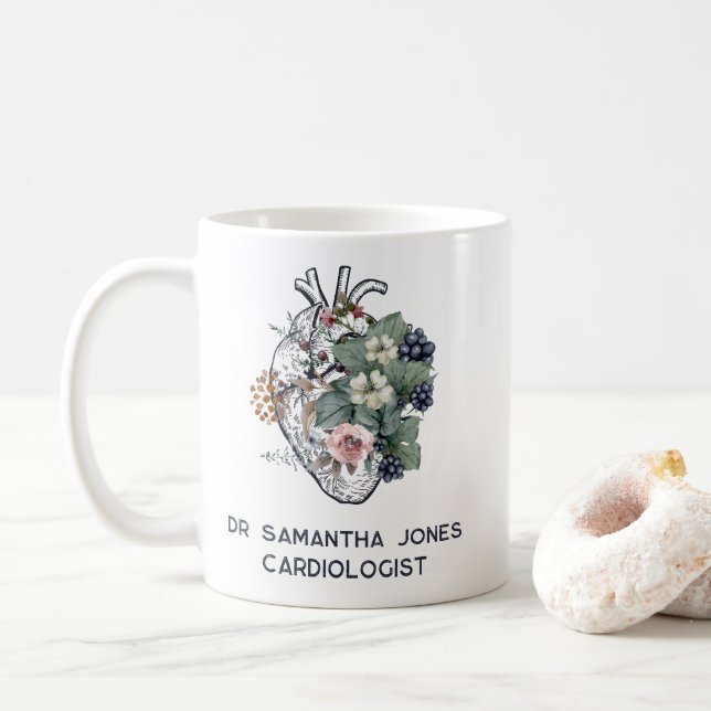 Personlig Anatomiskt Blommigt Kardiolog  Kaffemugg (Med munk)