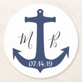 Personlig Anchor Nautical Bröllop Underlägg Papper Rund