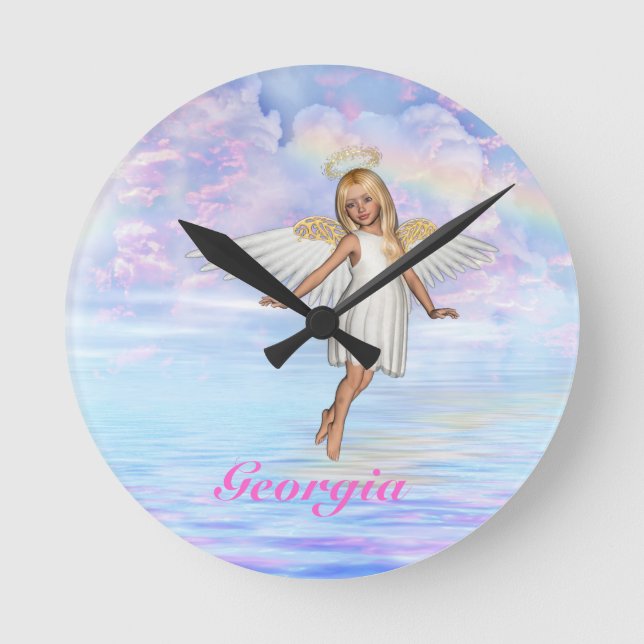 Personlig Angel Himlar Wall Clock Rund Klocka (Framsida)